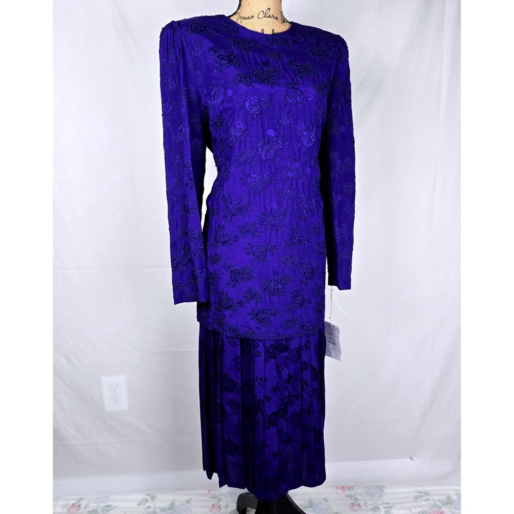 Sarah Elizabeth Vintage Amethyst Purple Floral Embroidered‎ Dress Size 12 NWT